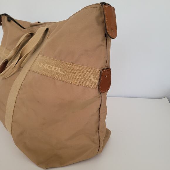 Lancel Paris Vintage Bag Duffle Handbag Zip XL Large Nylon Beige Designer Logo - Picture 6 of 11